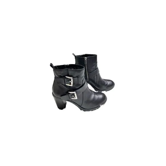 Michael by Michael Kors Black Ankle Zip Up Leather Boots Size 10