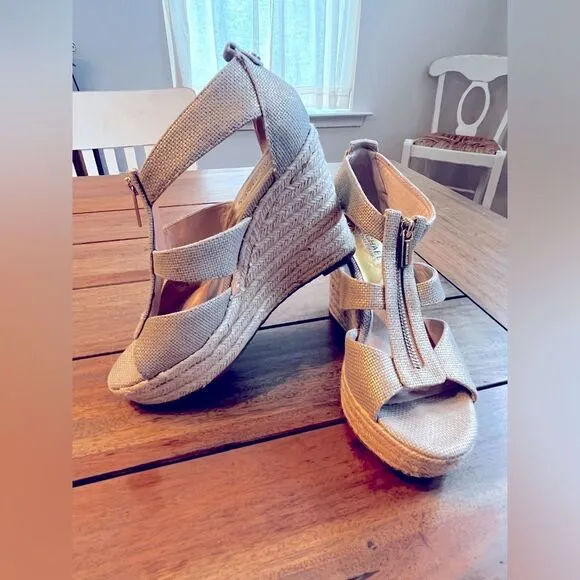 MICHAEL KORS Beige Wedge Sandals with Zipper; Size 8 NWOT