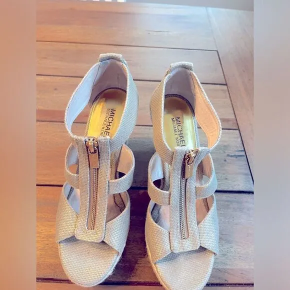 MICHAEL KORS Beige Wedge Sandals with Zipper; Size 8 NWOT