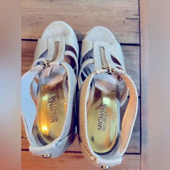 MICHAEL KORS Beige Wedge Sandals with Zipper; Size 8 NWOT