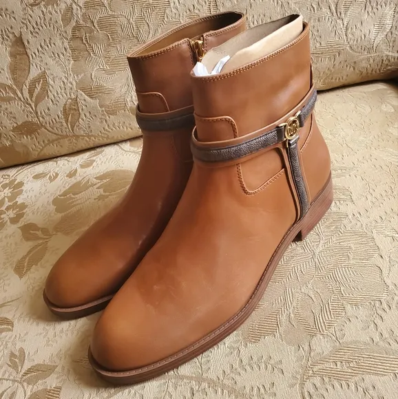 MICHEAL Micheal Kors Mindy Leather And Signature Logo Trim Boot/Brown