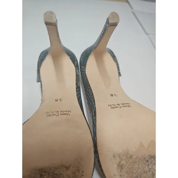 Michele Lopriore shoes Stiletto High Heels italian luxury US 7.5 blue green