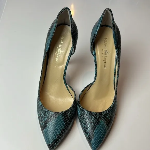 Michele Lopriore shoes Stiletto High Heels italian luxury US 7.5 blue green