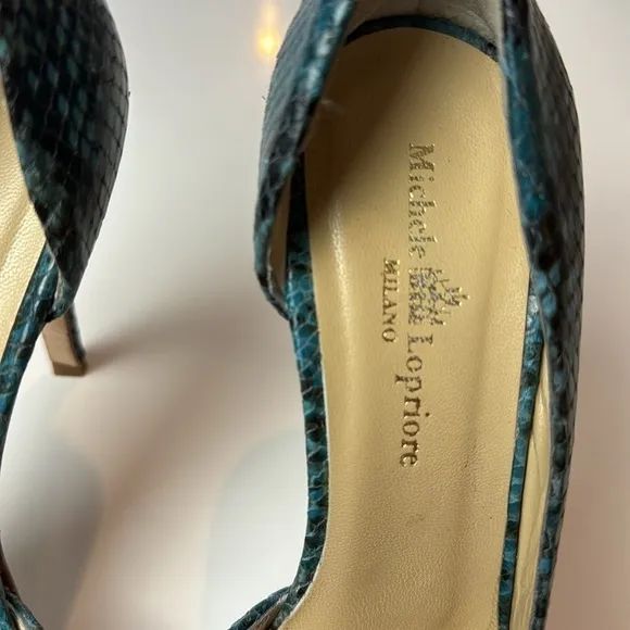 Michele Lopriore shoes Stiletto High Heels italian luxury US 7.5 blue green