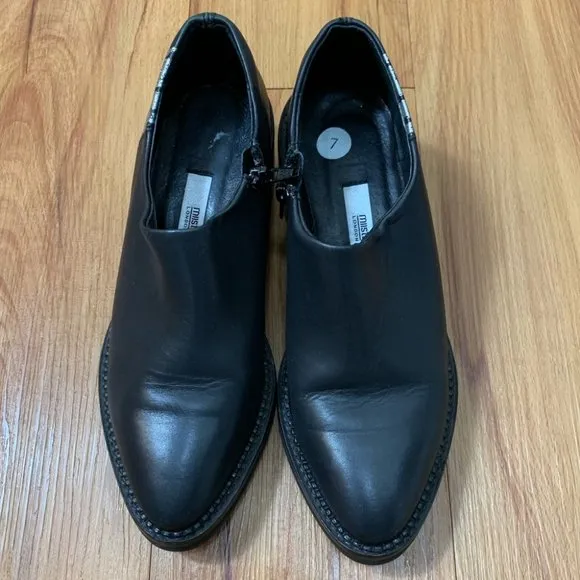 Miista Black Leather Block Heel Pointed Shoes