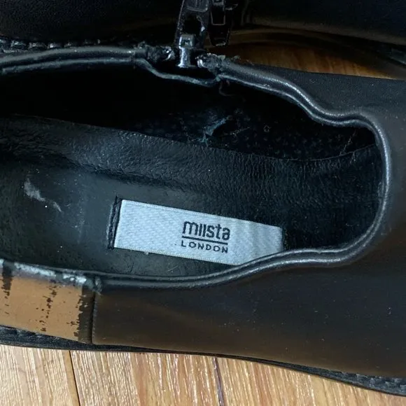 Miista Black Leather Block Heel Pointed Shoes