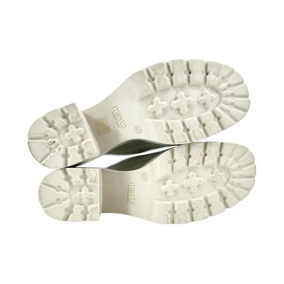 Miista Rachel Foil Silver &amp; Gray Platform Block Heel Leather Sandals