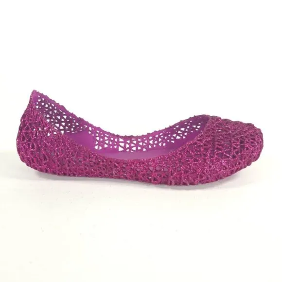 Mini Melissa Campana Papel Girls PINK GLITTER Slip On Ballet Flats NWB Size 3