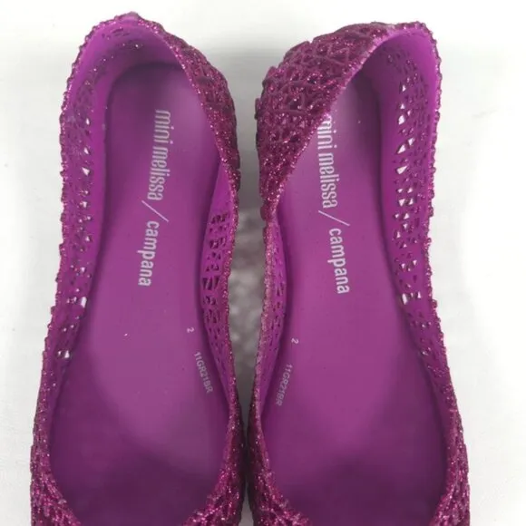 Mini Melissa Campana Papel Girls PINK GLITTER Slip On Ballet Flats NWB Size 3