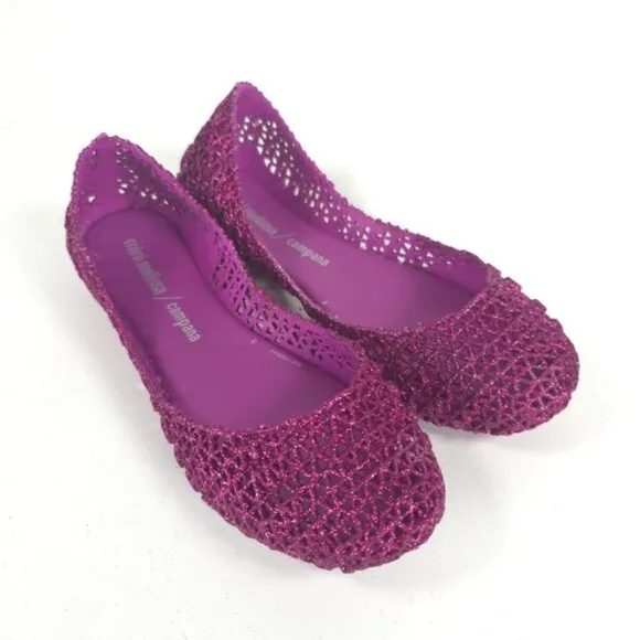 Mini Melissa Campana Papel Girls PINK GLITTER Slip On Ballet Flats NWB Size 3