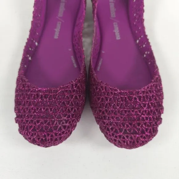Mini Melissa Campana Papel Girls PINK GLITTER Slip On Ballet Flats NWB Size 3