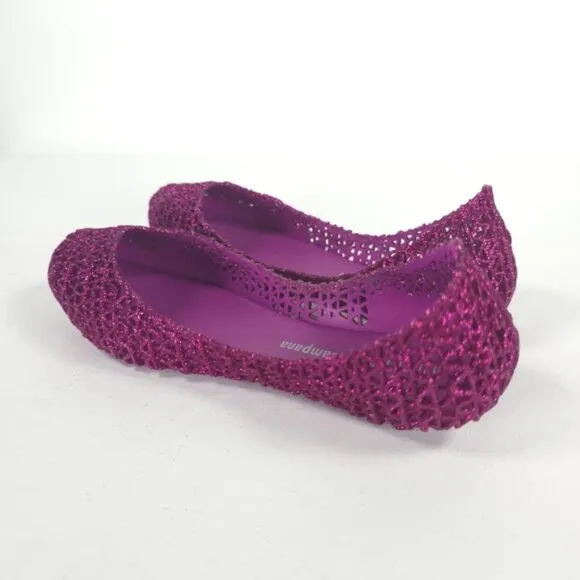 Mini Melissa Campana Papel Girls PINK GLITTER Slip On Ballet Flats NWB Size 3