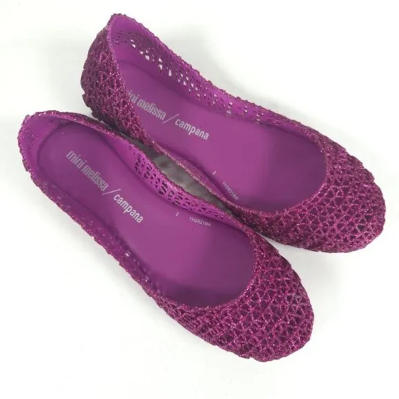 Mini Melissa Campana Papel Girls PINK GLITTER Slip On Ballet Flats NWB Size 3