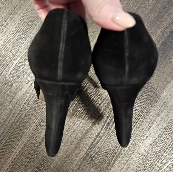 MIU MIU &quot;Camoscio&quot; Platform Peep-Toe Pumos, Black Suede, Size 40 (US 9)