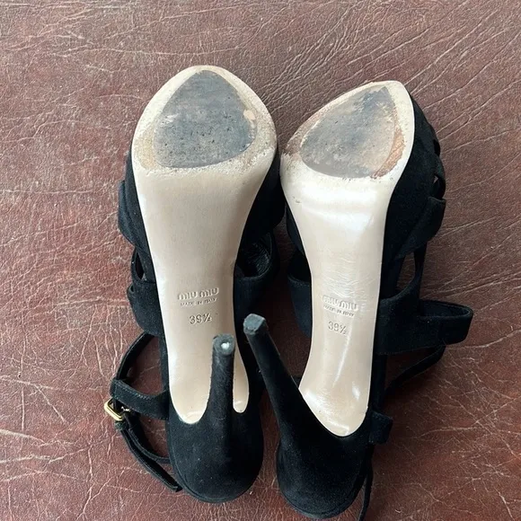 Miu Miu Black Caged Slingback Platform Sandals