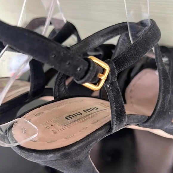 Miu Miu Black Caged Slingback Platform Sandals