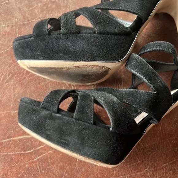 Miu Miu Black Caged Slingback Platform Sandals
