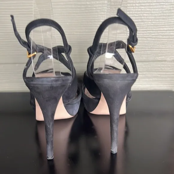 Miu Miu Black Caged Slingback Platform Sandals