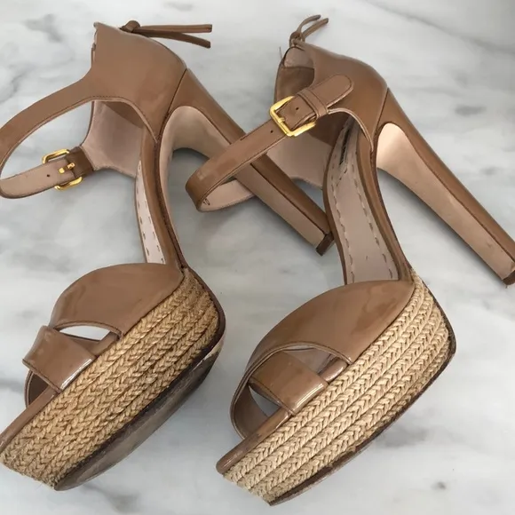 Miu Miu patent leather espadrille sandal heels