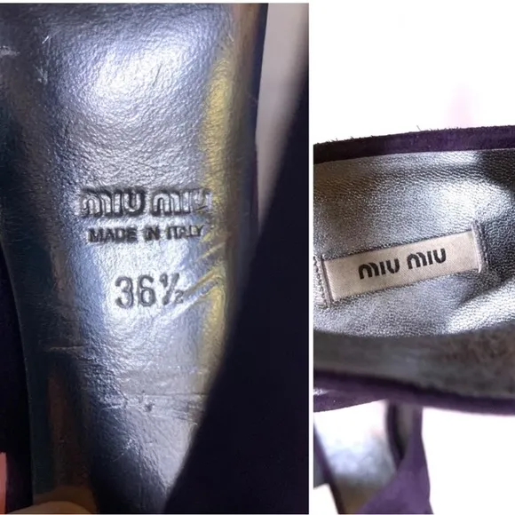 MIU MIU PURPLE SUEDE OPEN TOE HEELS (36.5)