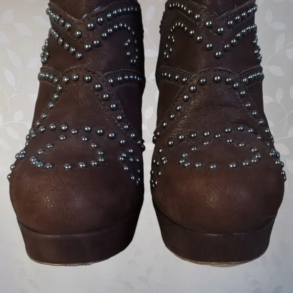 Miu Miu Stud Embellished Stiletto Heel Platform Ankle Boots Chocolate Brown 37