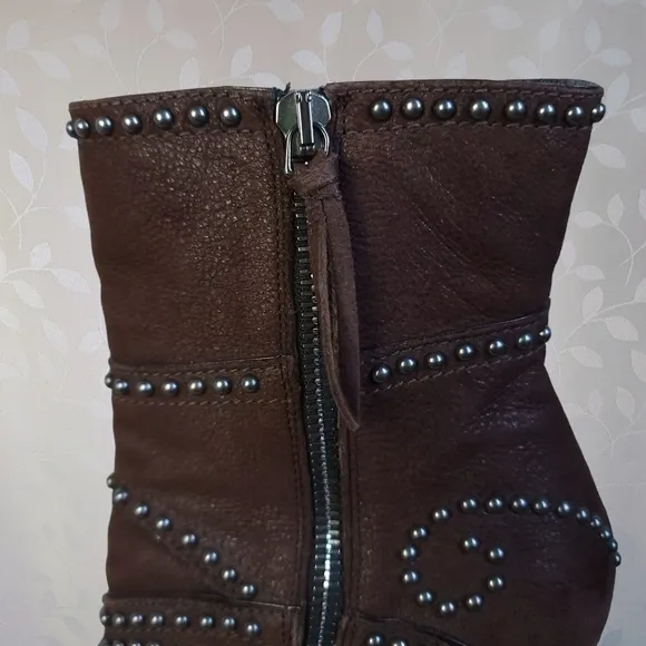 Miu Miu Stud Embellished Stiletto Heel Platform Ankle Boots Chocolate Brown 37