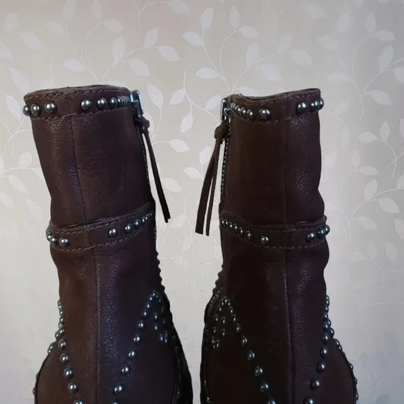 Miu Miu Stud Embellished Stiletto Heel Platform Ankle Boots Chocolate Brown 37