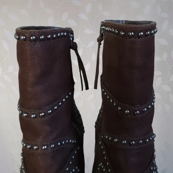Miu Miu Stud Embellished Stiletto Heel Platform Ankle Boots Chocolate Brown 37