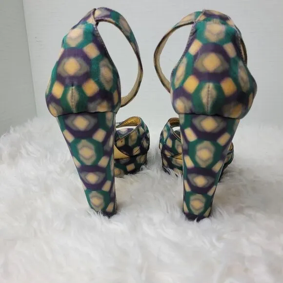 Miu Miu Multi-Color Patent Leather Platform Ankle Strap Sandals