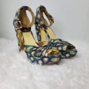 Miu Miu Multi-Color Patent Leather Platform Ankle Strap Sandals