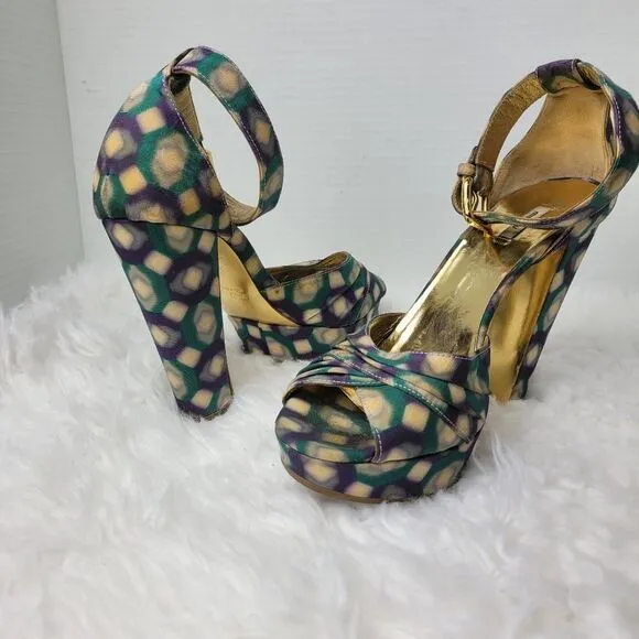 Miu Miu Multi-Color Patent Leather Platform Ankle Strap Sandals