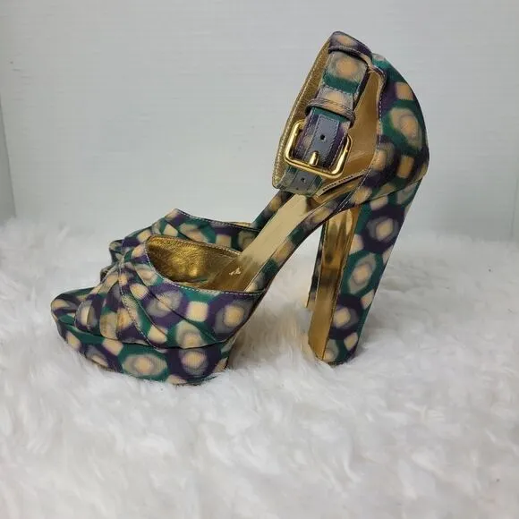 Miu Miu Multi-Color Patent Leather Platform Ankle Strap Sandals