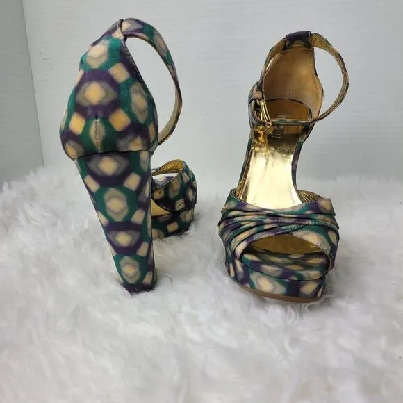 Miu Miu Multi-Color Patent Leather Platform Ankle Strap Sandals