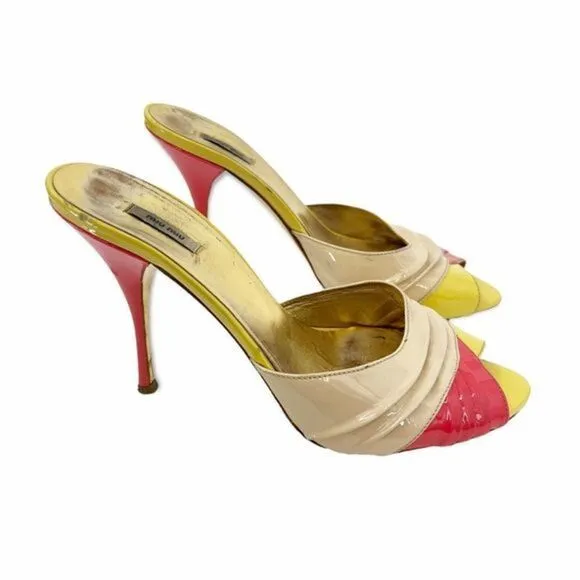 Miu Miu shoes 8 Patent Leather pink yellow tan