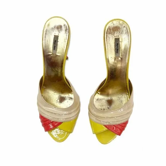 Miu Miu shoes 8 Patent Leather pink yellow tan