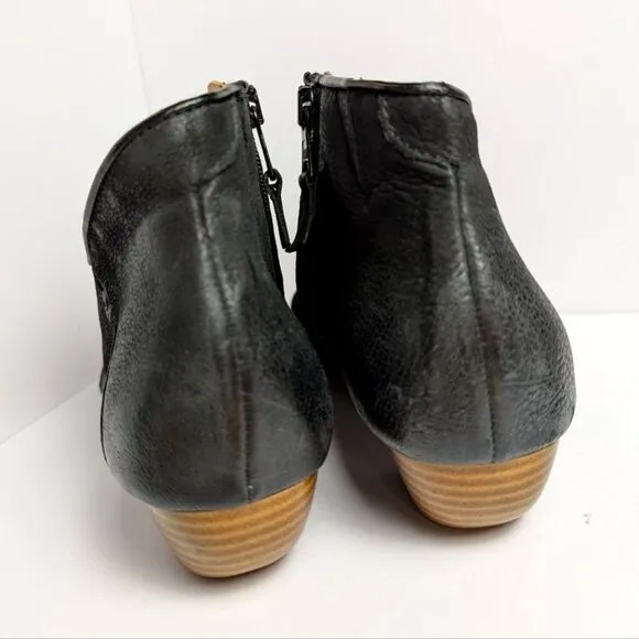 Miz Mooz Clermont Perforated Black Leather Peep Toe Ankle Boots Womens 38 EU 7.5