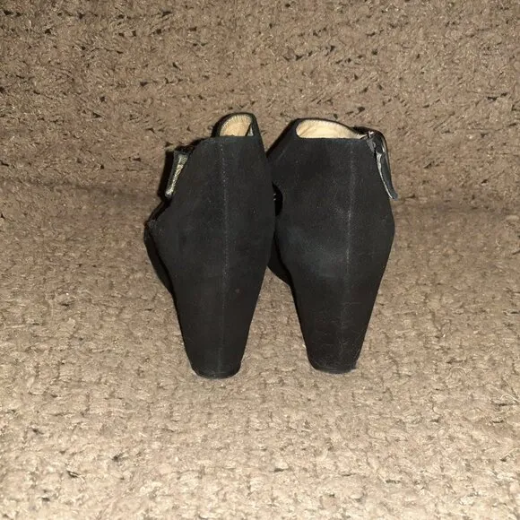 MIZ MOOZ-Natalie-Black Suede Hidden Wedge-Ankle Wrap-Peep Toe-Sz 6.5-Excellent
