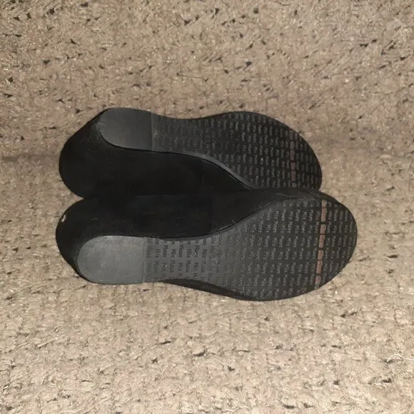 MIZ MOOZ-Natalie-Black Suede Hidden Wedge-Ankle Wrap-Peep Toe-Sz 6.5-Excellent