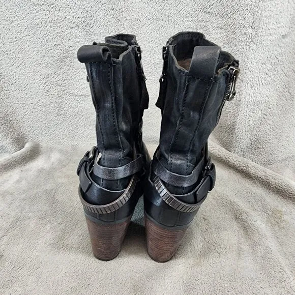 Mjus Shoes Womens Size 10 Black Leather Buckle Block Heel Boots Italy
