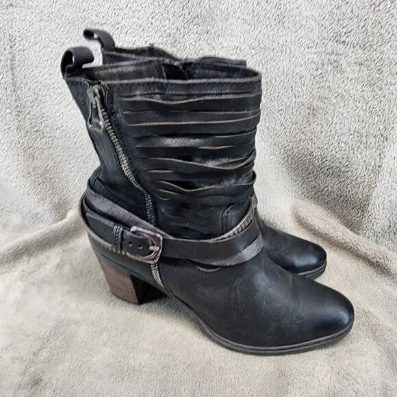 Mjus Shoes Womens Size 10 Black Leather Buckle Block Heel Boots Italy