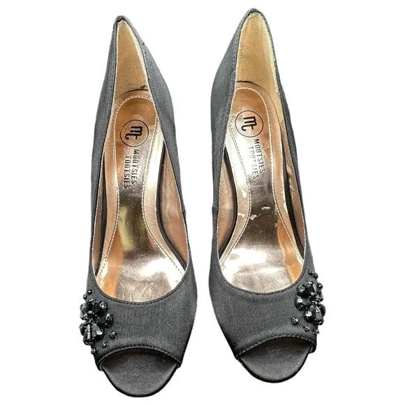 Mootsies Tootsies Women's Black Satin Peep Toe Pump Heel Shoes Size 8