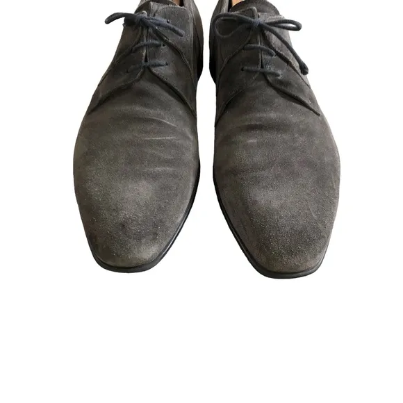 Morandi Italy Designer Mens 9.5 43.5EU Gray Suede Lace Tie loafers shoes