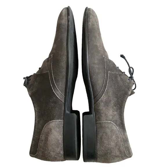 Morandi Italy Designer Mens 9.5 43.5EU Gray Suede Lace Tie loafers shoes