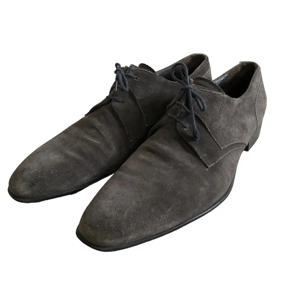 Morandi Italy Designer Mens 9.5 43.5EU Gray Suede Lace Tie loafers shoes