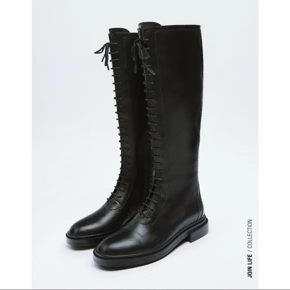 ⚡️MOVING SALE ⚡️ Zara low heel laced leather boots ⚡️MOVING SALE ⚡️
