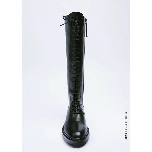 ⚡️MOVING SALE ⚡️ Zara low heel laced leather boots ⚡️MOVING SALE ⚡️
