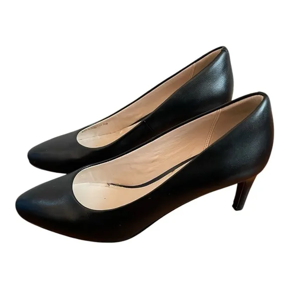 MSRP$270 Women Shoes COLE HAAN Helen Grand Black Leather Pumps Low Heels Shoes