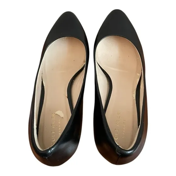 MSRP$270 Women Shoes COLE HAAN Helen Grand Black Leather Pumps Low Heels Shoes