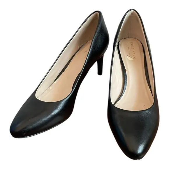 MSRP$270 Women Shoes COLE HAAN Helen Grand Black Leather Pumps Low Heels Shoes