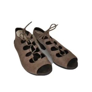 Munro Women's Shoes Block Hill Size 7 Peep Toe Brown Cutouts Lace Up.